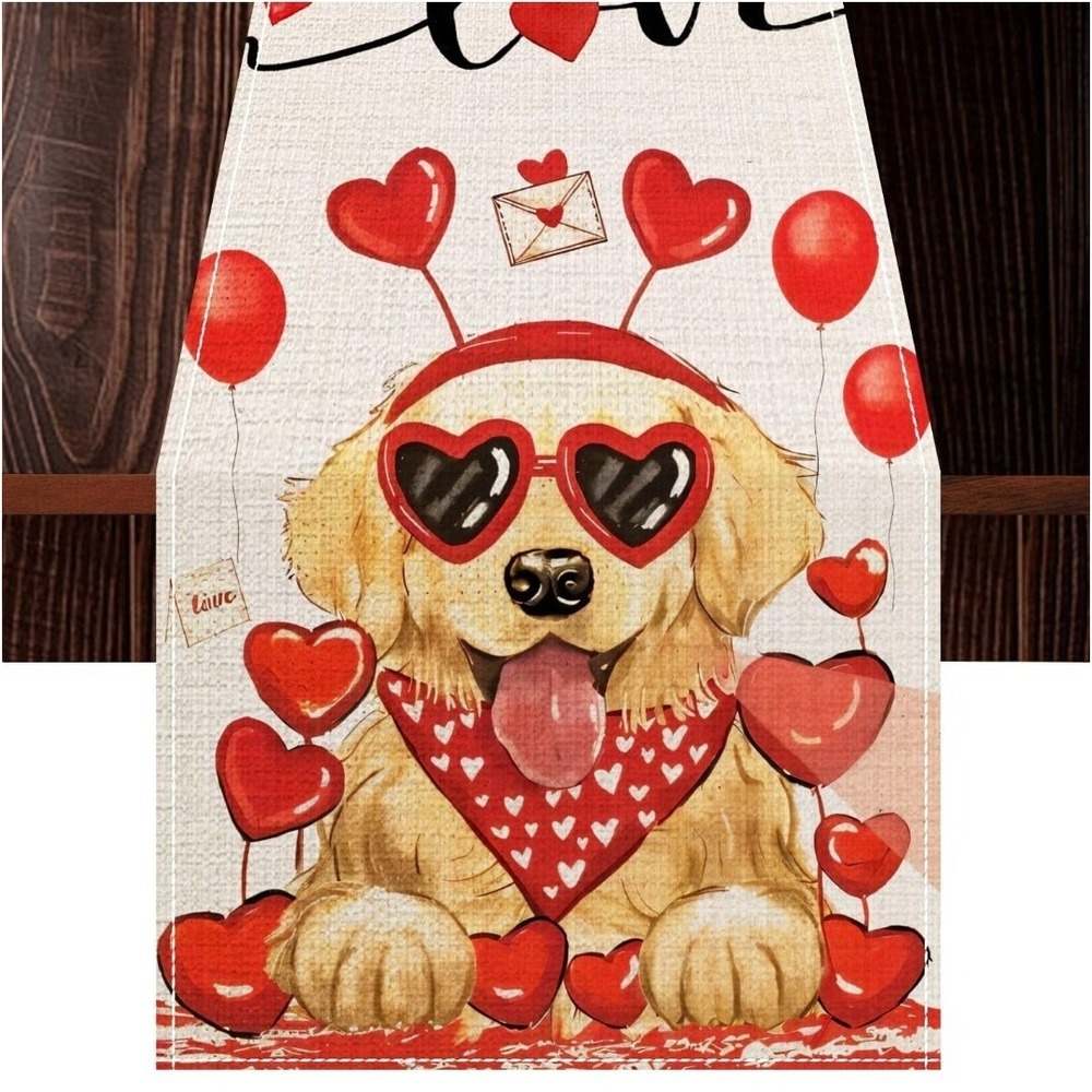 Happy Valentine's Day Golden Retriever Dog‎ Table Runner Hearts Cute New